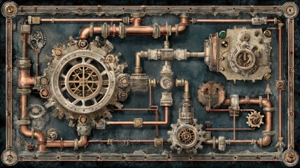 Intricate Steampunk Maze Design with Pipes and Gears