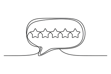 Continuous line art vector illustration of rating review and five stars, editable stroke design
