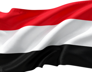 Yemen National Flag Waving with Fabric Details, Isolated on Transparent Background