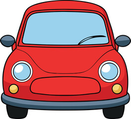 Vector art of a cute red cartoon car with big blue eyes and a friendly expression, isolated on a