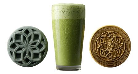 Isolated Green Drink with Decorative Patterns on Transparent Background