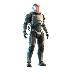 A powerful futuristic soldier stands ready, clad in advanced, sleek armor. This dynamic figure evokes strength, technology, and preparedness for any challenge.