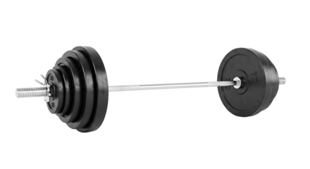 Black barbell with weight plates isolated on Transparent background