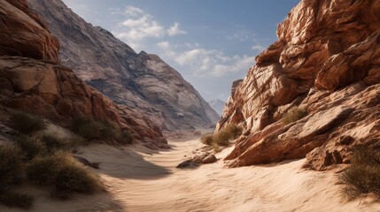 Fototapeta premium Serene Hidden Valley in Untouched Desert Landscape at Sunset
