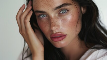 Fototapeta premium 静けさに宿る美しさ：そばかすと視線の物語
