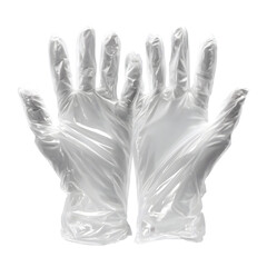 Pair of white disposable latex or nitrile examination gloves spread open showing fingers and palms isolated on transparent background
