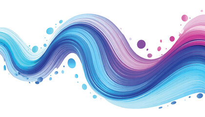 Abstract Colorful Wavy Lines and Bubbles Flowing Smoothly Against a White Background