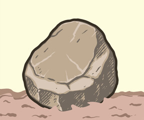 A big  stone  in the desert with ground  landscape design