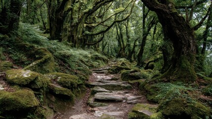 Obraz premium Winding Footpath Through Enchanting Fairy Forest Landscape