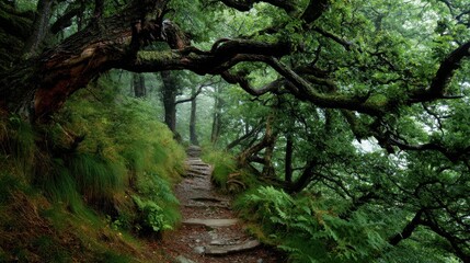 Winding Footpath Through Enchanting Fairy Tale Forest Wilderness
