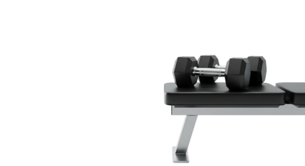 Dumbbells on a weight bench isolated on Transparent background