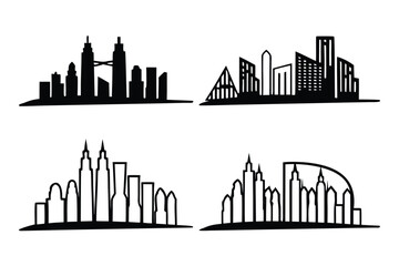 Fototapeta premium Four Distinct Black Silhouette City Skylines with Unique Architectural Styles cityscape urban