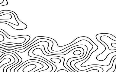 Abstract Black Topographic Contour Lines on a Minimal White Background Creating a Modern Geometric Map-Inspired Pattern.
