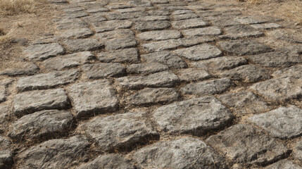 Medieval-style cobblestone road with realistic aging and cracks, ideal for use in fantasy environments, VR worlds, or historical 3D scenes