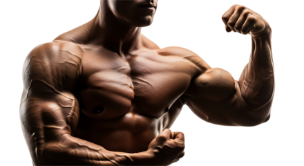 Muscular bodybuilder flexing biceps isolated on Transparent background