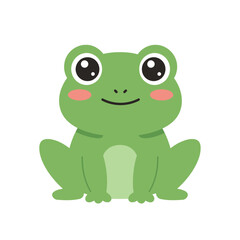 Obraz premium Charming green frog character sitting happily, simple flat design illustration