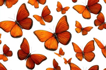 Obraz premium Many orange butterflies fly against white