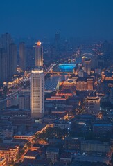Naklejka premium Night view of Tianjin city, China