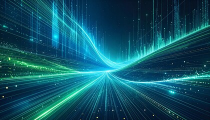 Abstract visualization of data streams and light trails, representing high-speed digital information flow and network connectivity in a modern technological infrastructure