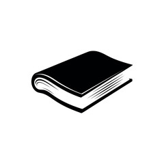 Illustration of a closed book with visible pages and cover in a simple black and white design style