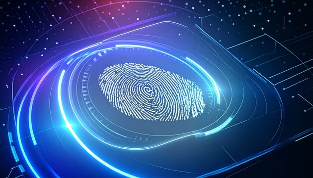 Secure Digital Identity Futuristic Biometric Fingerprint Scan for Advanced Cybersecurity and Data Privacy in a Networked World - Powered by Adobe