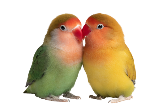 Two lovebirds nuzzling affectionately showing affection and love