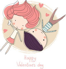 Valentine's Day. Boy and girl in love, cute illustration.
