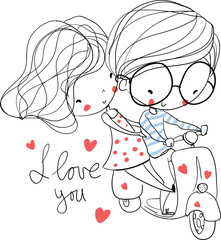 Valentine's Day. Boy and girl in love, cute illustration.
