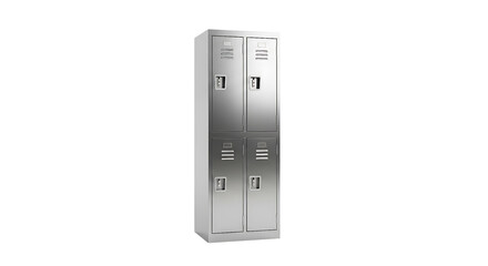 Two modern metal gym lockers side by side, isolated on Transparent background