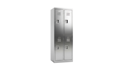 Two modern metal gym lockers side by side, isolated on Transparent background
