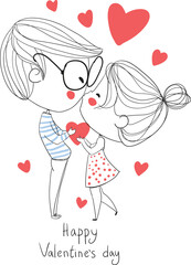 Valentine's Day. Boy and girl in love, cute illustration.
