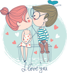 Valentine's Day. Boy and girl in love, cute illustration.

