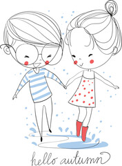 Valentine's Day. Boy and girl in love, cute illustration.
