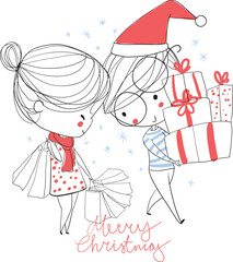 Valentine's Day. Boy and girl in love, cute illustration.
