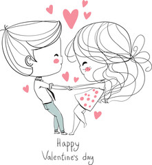 Valentine's Day. Boy and girl in love, cute illustration.
