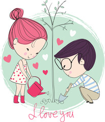 Valentine's Day. Boy and girl in love, cute illustration.
