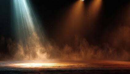 Fototapeta premium Stage lights illuminating dust, fog