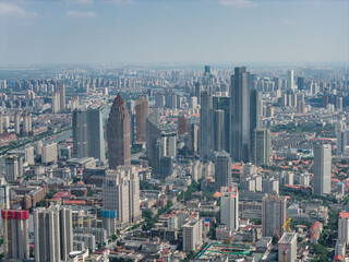 Obraz premium Aerial view of Tianjin city skyline at dusk time, Tianjin, China