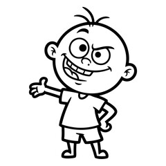 Obraz premium Cartoon line art of a funny little boy, with a happy smile and gesturing; educational printable, suitable for use in children's storybooks, comic pages, ebook covers and coloring pages.