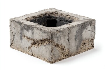 Square concrete block, weathered and hollow