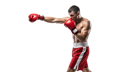 Male boxer throwing a punch with red boxing gloves