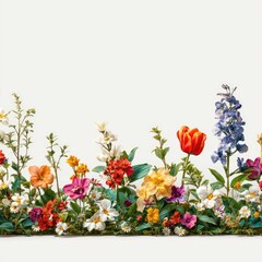 Obraz premium A vibrant border of various colorful flowers