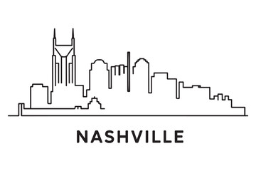 Obraz premium Minimal Nashville Line Art City Skyline with Typographic Design Vector black silhouette. with white background
