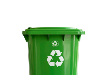  Close-Up of Recycling Bin Lid with Eco-Friendly Symbols, Corridor Background Blur, isolated transparent background PNG