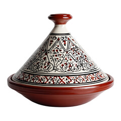 Traditional moroccan tagine pot with intricate hand painted designs isolated on transparent background