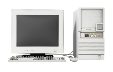 Generic vintage 90's style computer on transparent background. 3D illustration