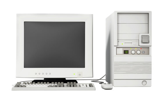 Generic vintage 90's style computer on transparent background. 3D illustration