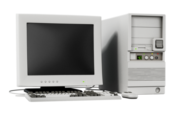 Generic vintage 90's style computer on transparent background. 3D illustration