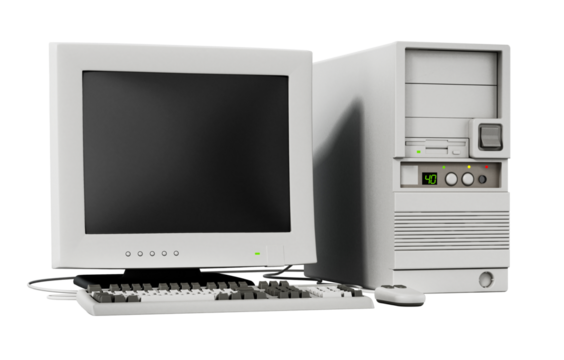 Generic vintage 90's style computer on transparent background. 3D illustration - Powered by Adobe
