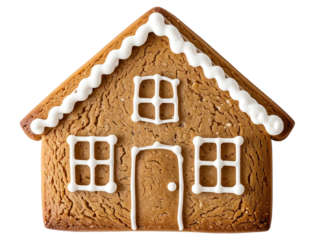  Rustic Handcrafted Gingerbread House Cookie with Minimal Frosting, Top-Down Flat Lay, isolated transparent background PNG